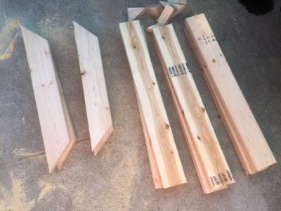 6 legs and 4 bracing boards cut and sanded.